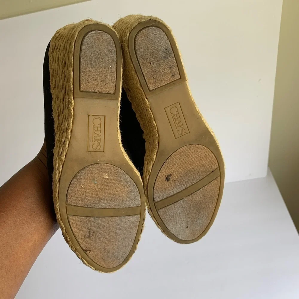 Chaps black espadrille shoes wedge heels size 8
